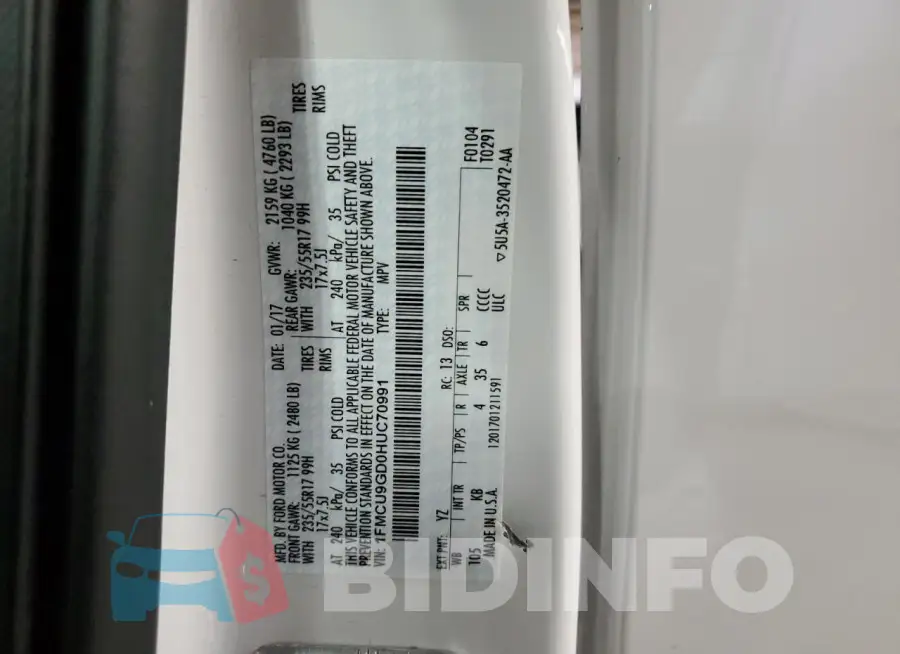 1FMCU9GD0HUC70991 Photo# 12