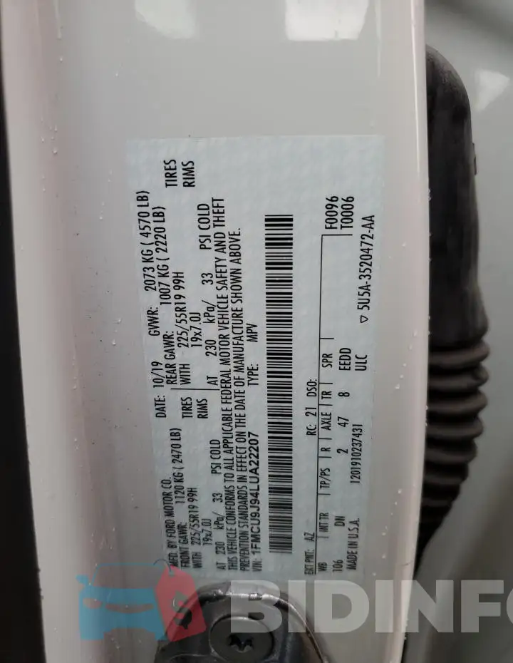 1FMCU9J94LUA22207 Photo# 13