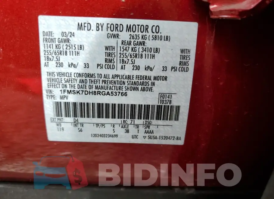 1FMSK7DH8RGA53766 Photo# 14