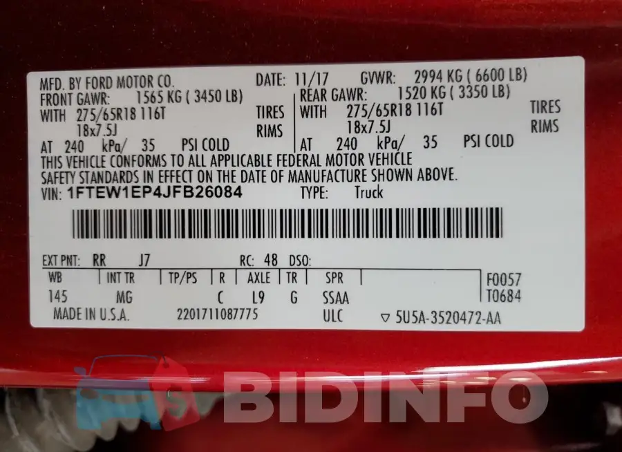 1FTEW1EP4JFB26084 Photo# 13