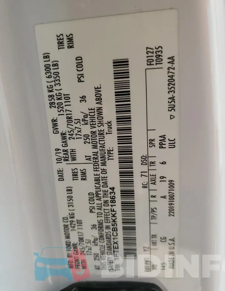 1FTEX1CB5KKF18634 Photo# 12