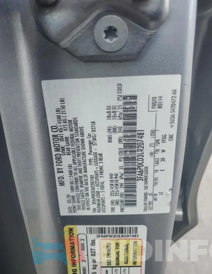 3FA6P0CD3LR207481 Photo# 12