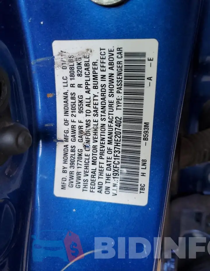 19XFC1F37HE207402 Photo# 12