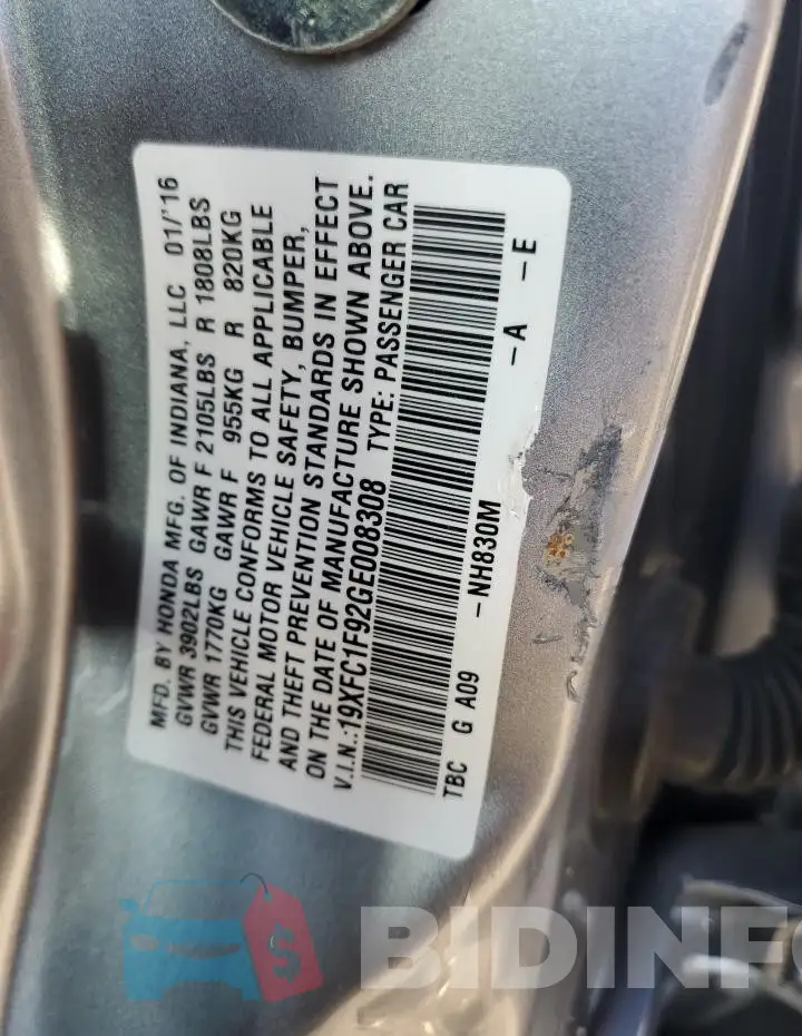 19XFC1F92GE008308 Photo# 12