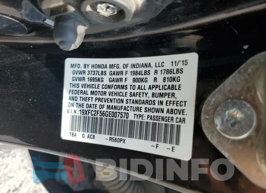 19XFC2F56GE007570 Photo# 12