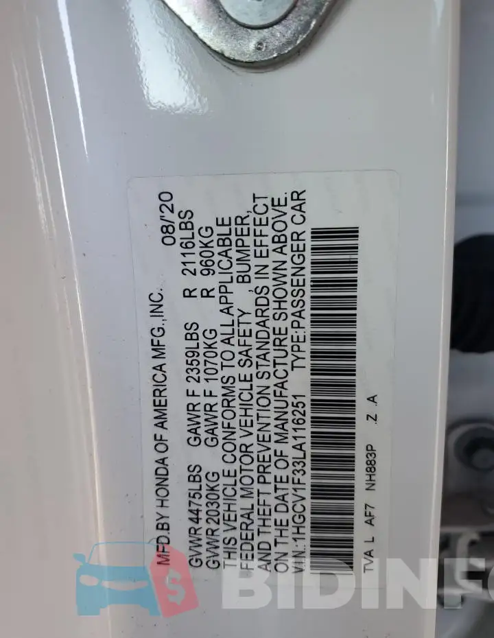 1HGCV1F33LA116251 Photo# 12