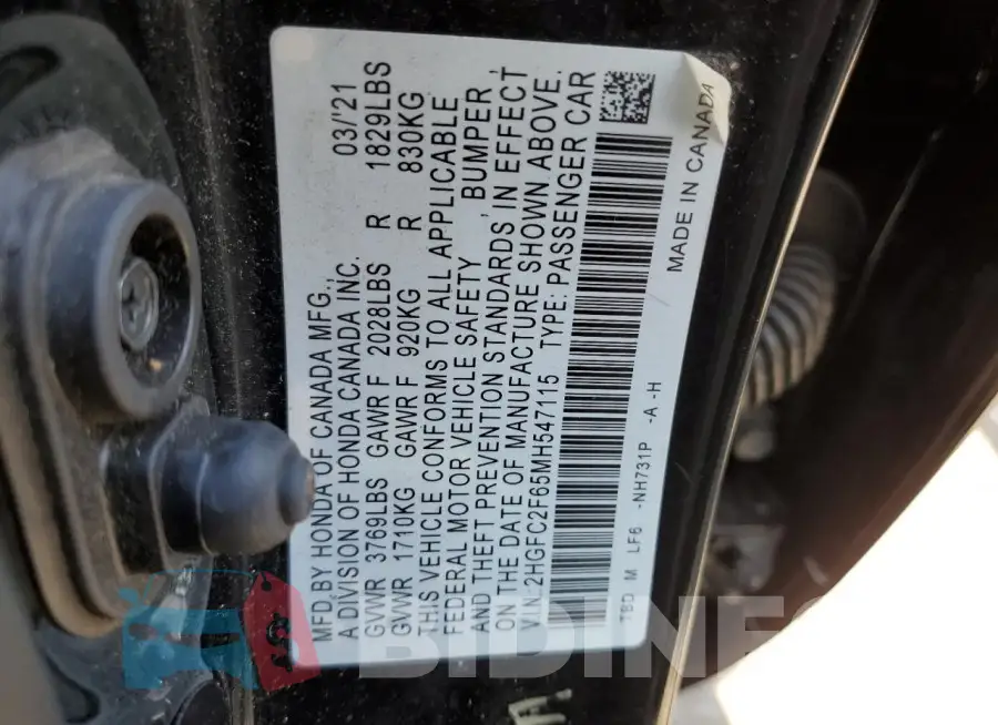 2HGFC2F65MH547115 Photo# 12