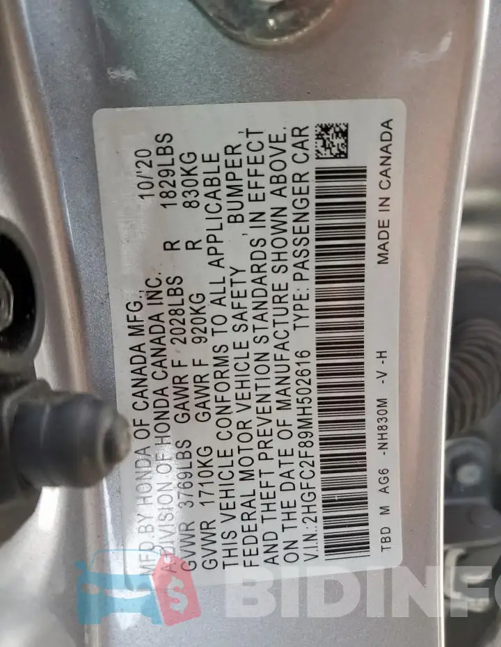 2HGFC2F89MH502616 Photo# 12
