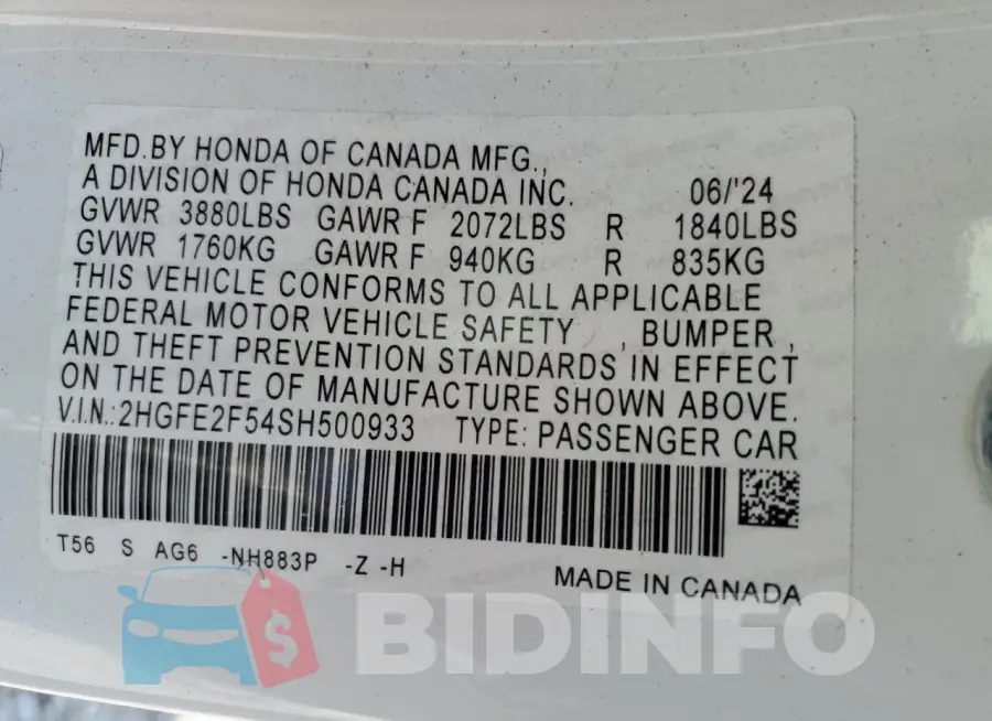 2HGFE2F54SH500933 Photo# 12