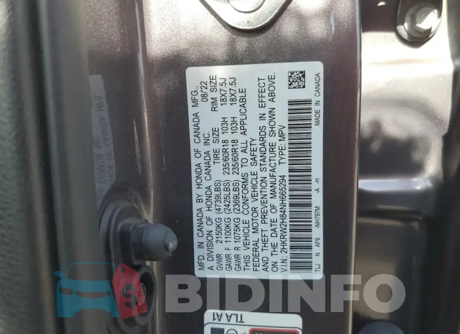2HKRW2H84NH665294 Photo# 13