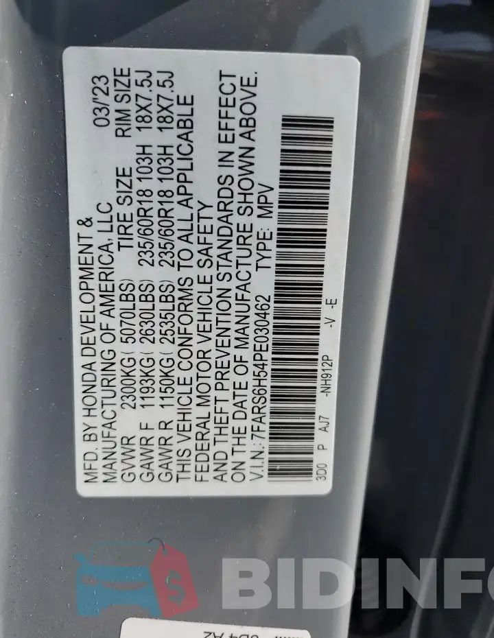 7FARS6H54PE030462 Photo# 14
