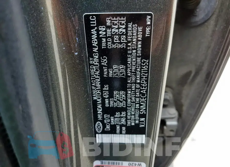 5NMJECAE6PH211652 Photo# 14
