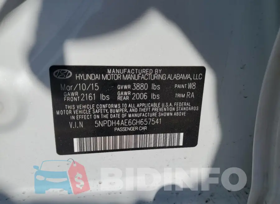 5NPDH4AE6GH657541 Photo# 12