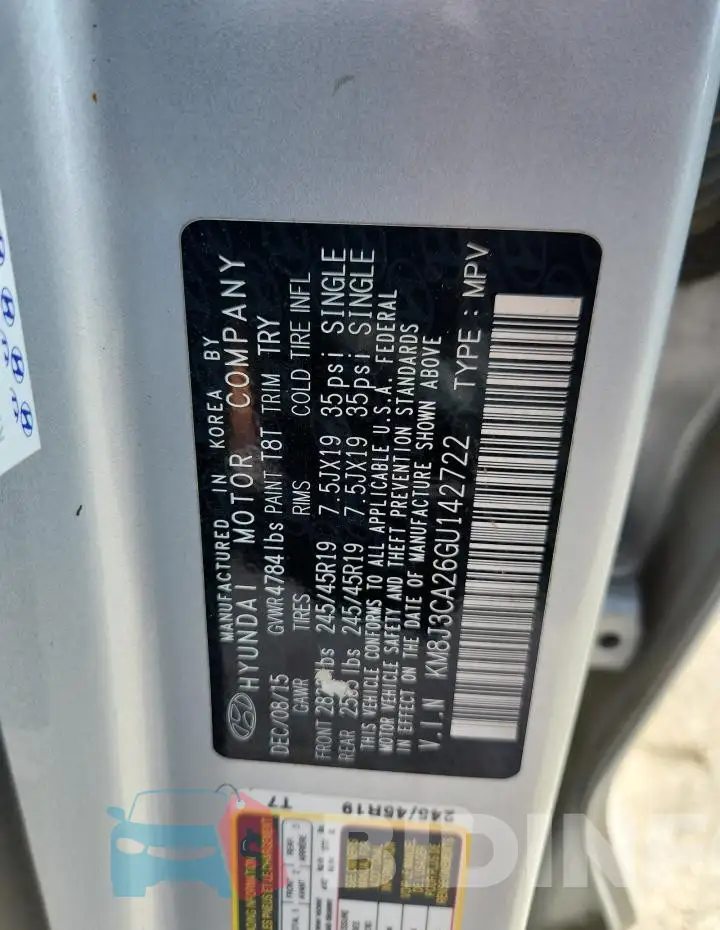 KM8J3CA26GU142722 Photo# 13