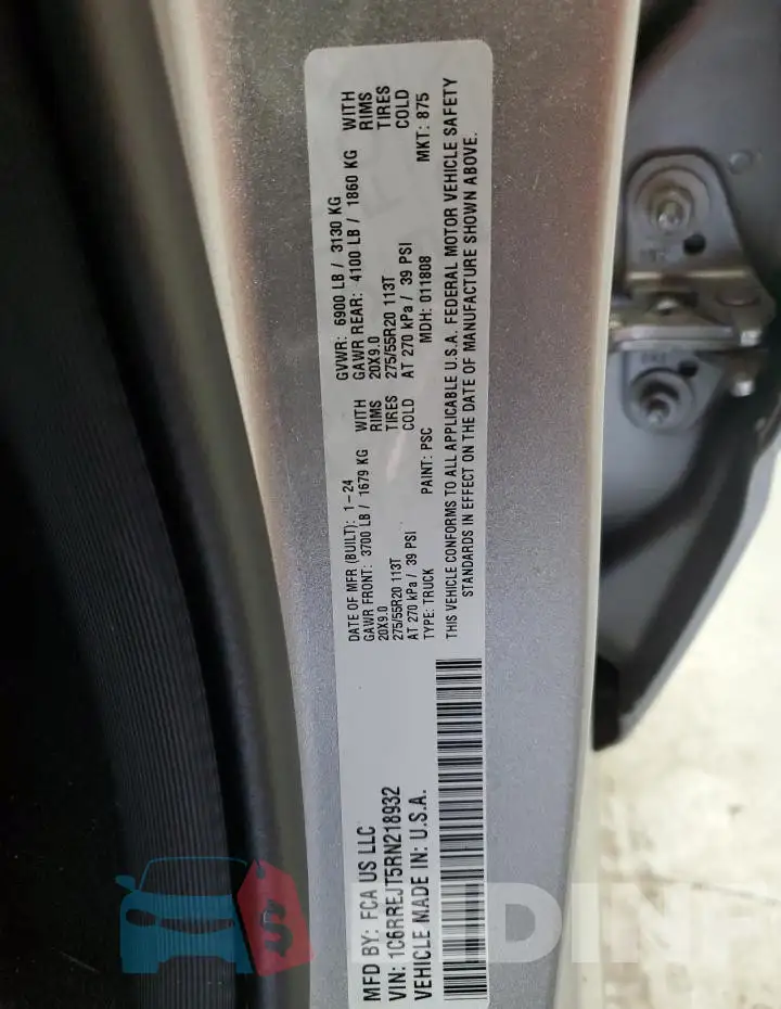 1C6RREJT5RN218932 Photo# 12
