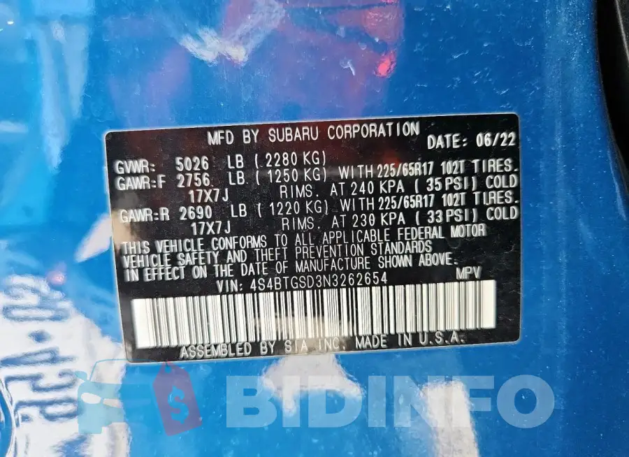 4S4BTGSD3N3262654 Photo# 13