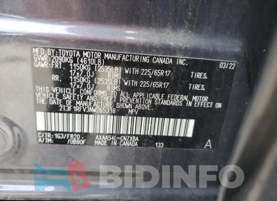 2T3F1RFV3NW265318 Photo# 13