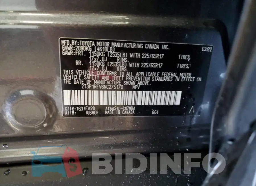 2T3P1RFV6NC275170 Photo# 8