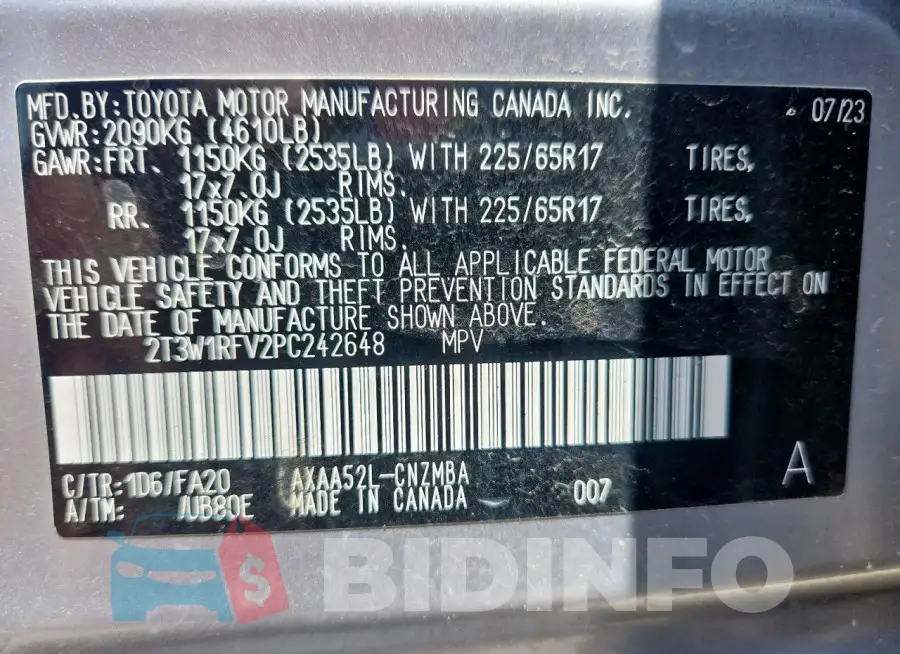2T3W1RFV2PC242648 Photo# 14