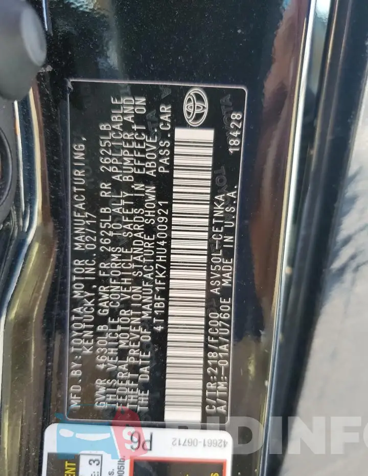 4T1BF1FK7HU400921 Photo# 12