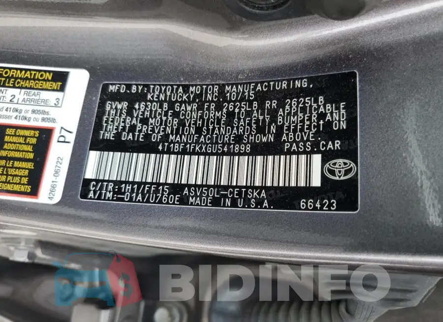 4T1BF1FKXGU541898 Photo# 13