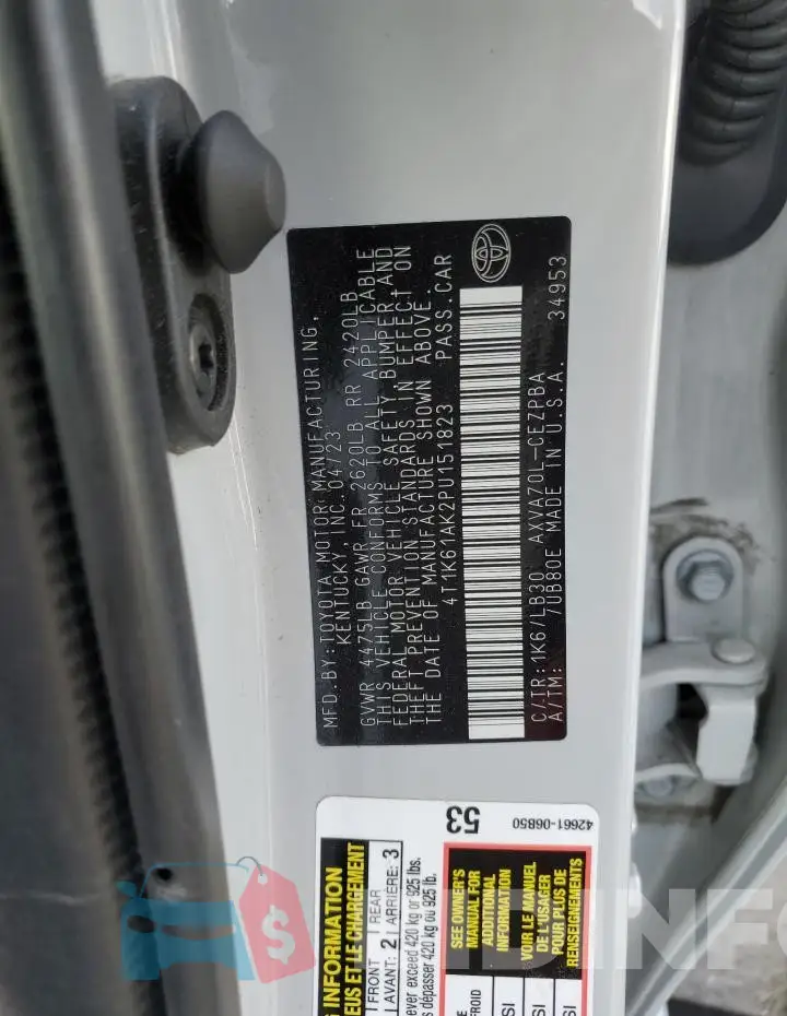 4T1K61AK2PU151823 Photo# 12