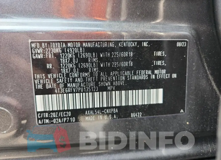 4T3E6RFV7PU135123 Photo# 13