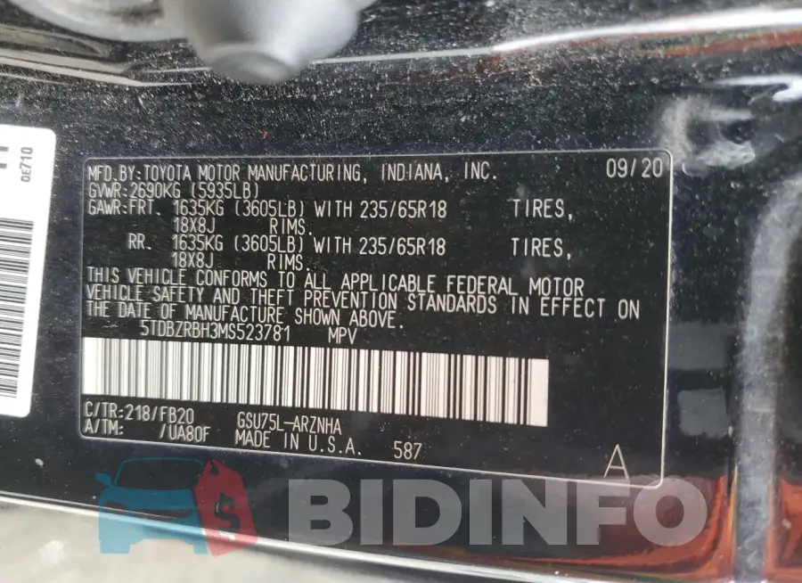 5TDBZRBH3MS523781 Photo# 13