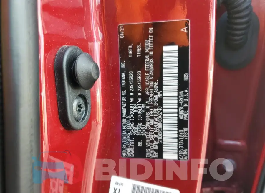 5TDXBRCH8MS045740 Photo# 13