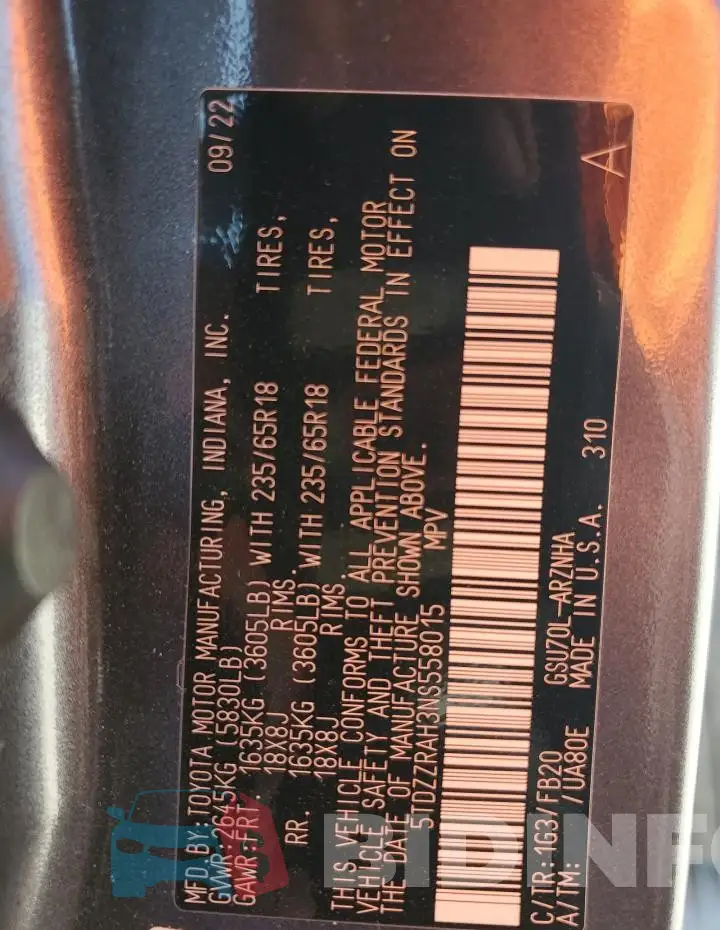 5TDZZRAH3NS558015 Photo# 13
