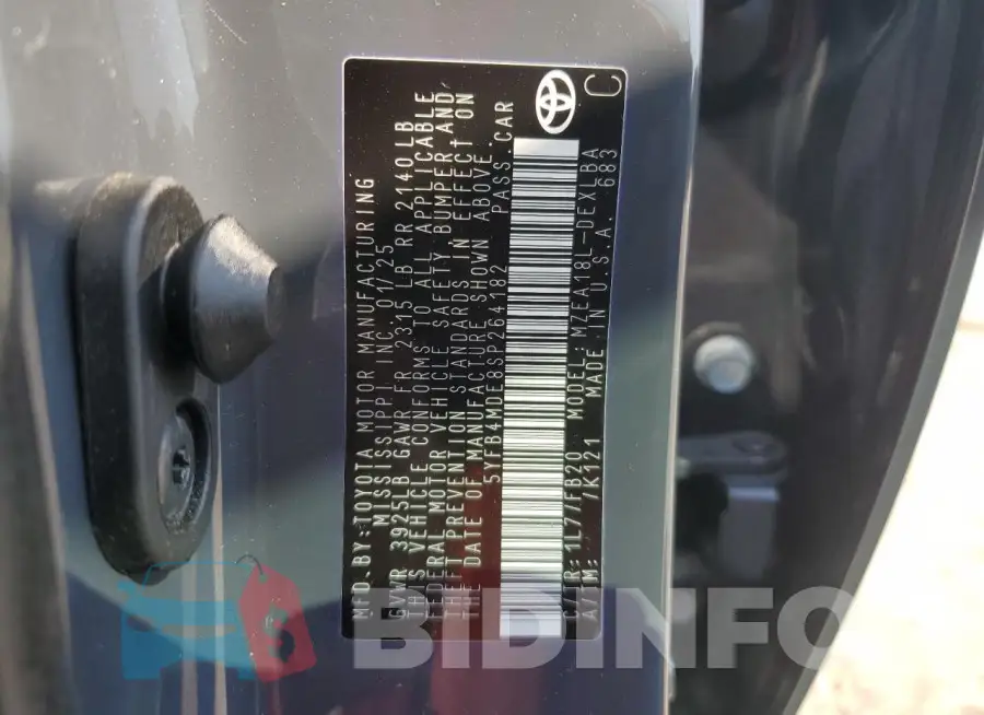 5YFB4MDE8SP264182 Photo# 12