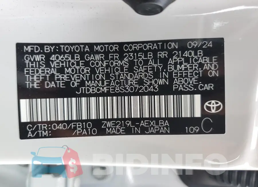 JTDBCMFE8S3072043 Photo# 12