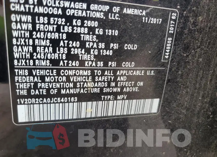 1V2DR2CA0JC540163 Photo# 13