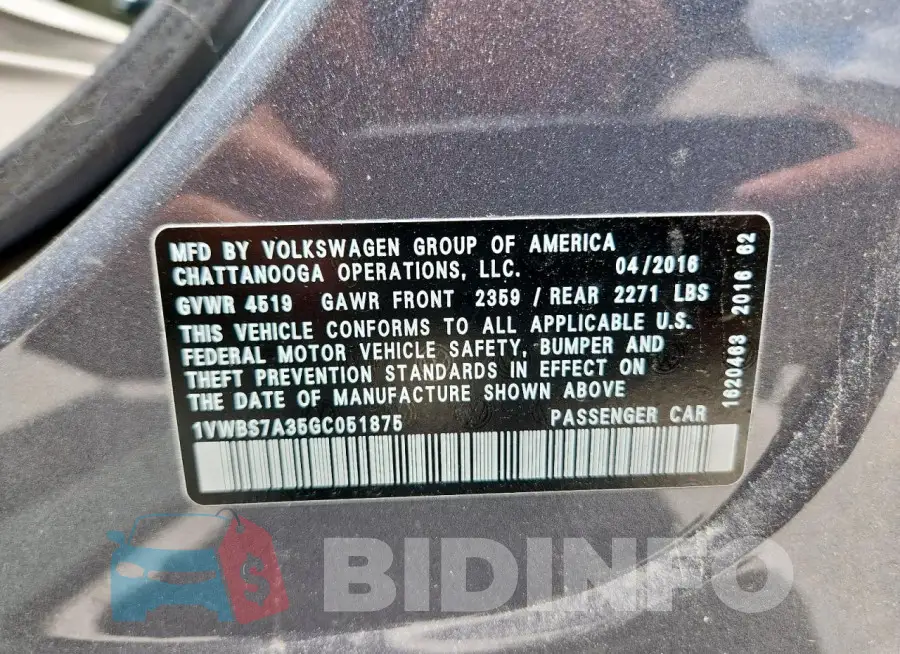 1VWBS7A35GC051875 Photo# 12