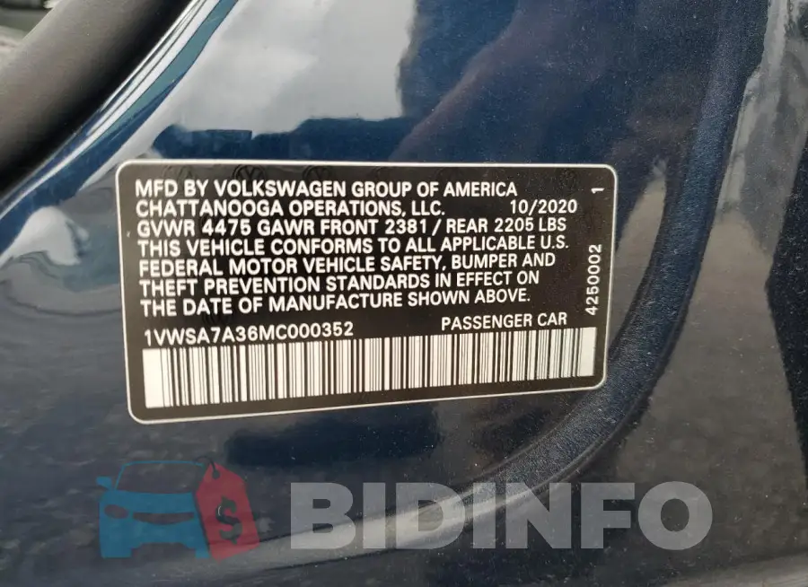 1VWSA7A36MC000352 Photo# 12