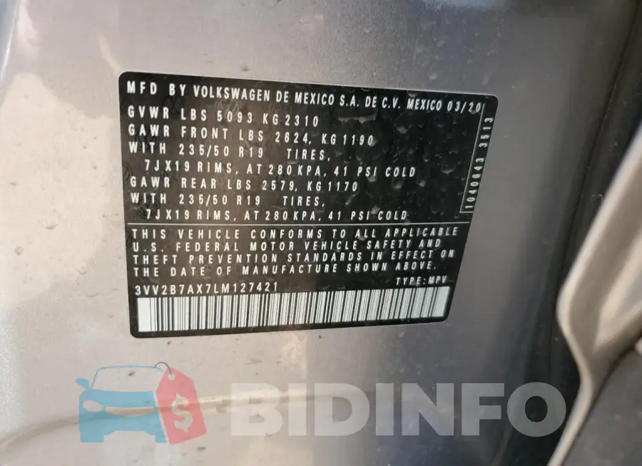 3VV2B7AX7LM127421 Photo# 13