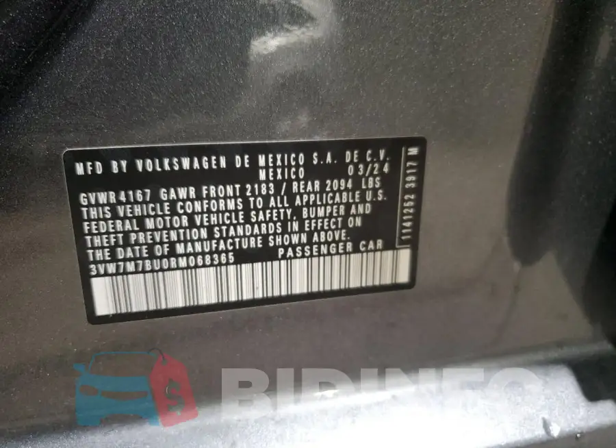 3VW7M7BU0RM068365 Photo# 12