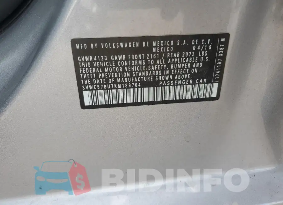 3VWC57BU7KM189704 Photo# 12