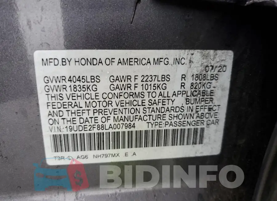 19UDE2F88LA007984 Photo# 12