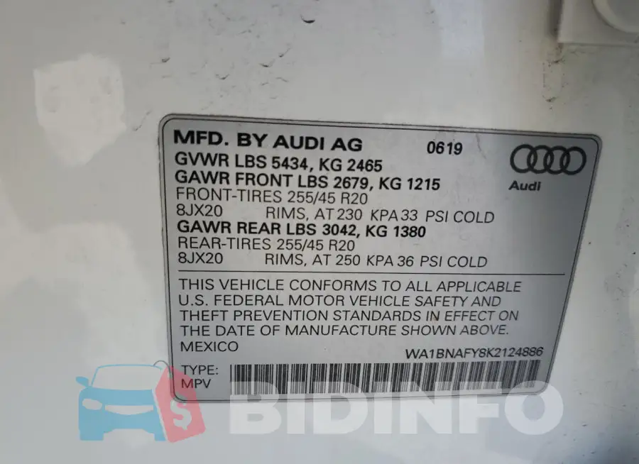 WA1BNAFY8K2124886 Photo# 14
