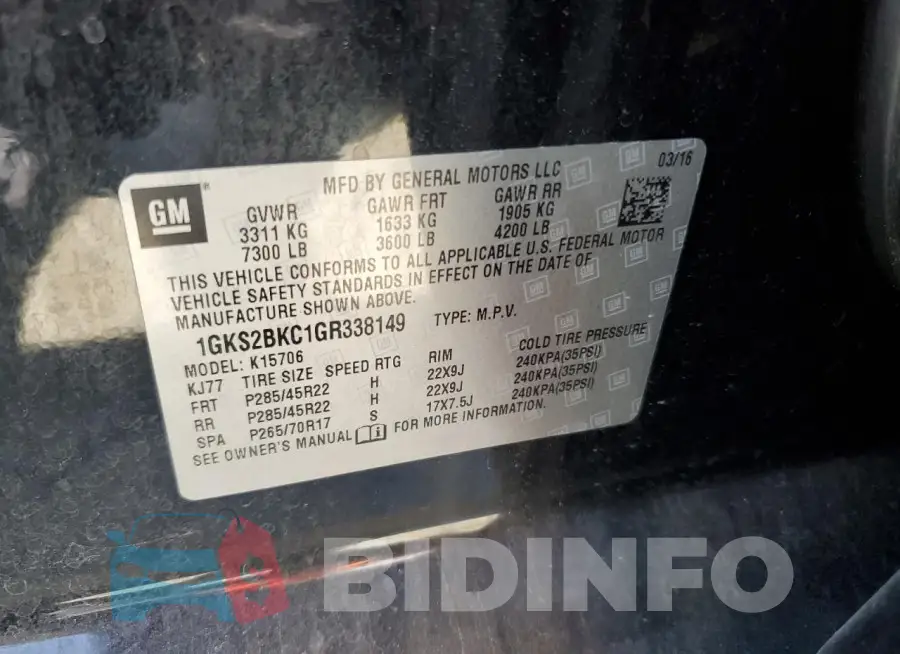 1GKS2BKC1GR338149 Photo# 14