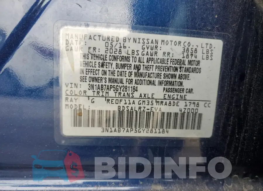 3N1AB7AP5GY281184 Photo# 13