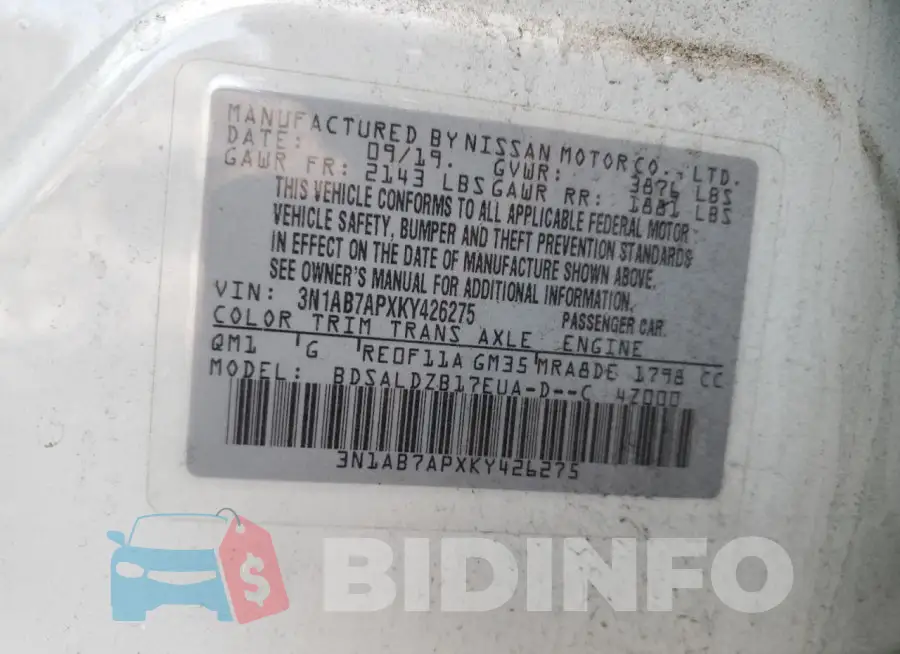 3N1AB7APXKY426275 Photo# 12