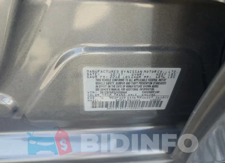 3N1CB7AP3JY208444 Photo# 12
