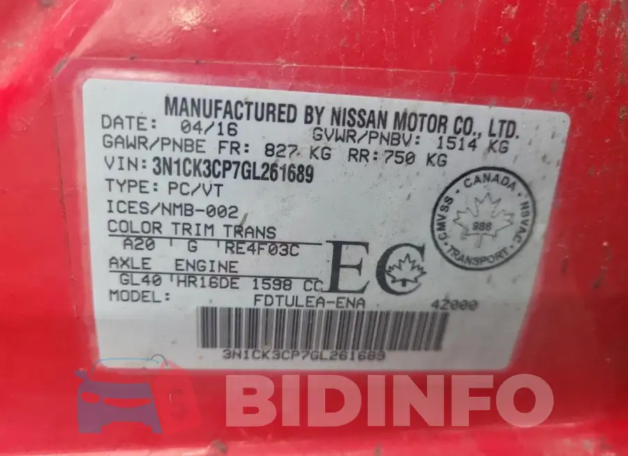3N1CK3CP7GL261689 Photo# 13
