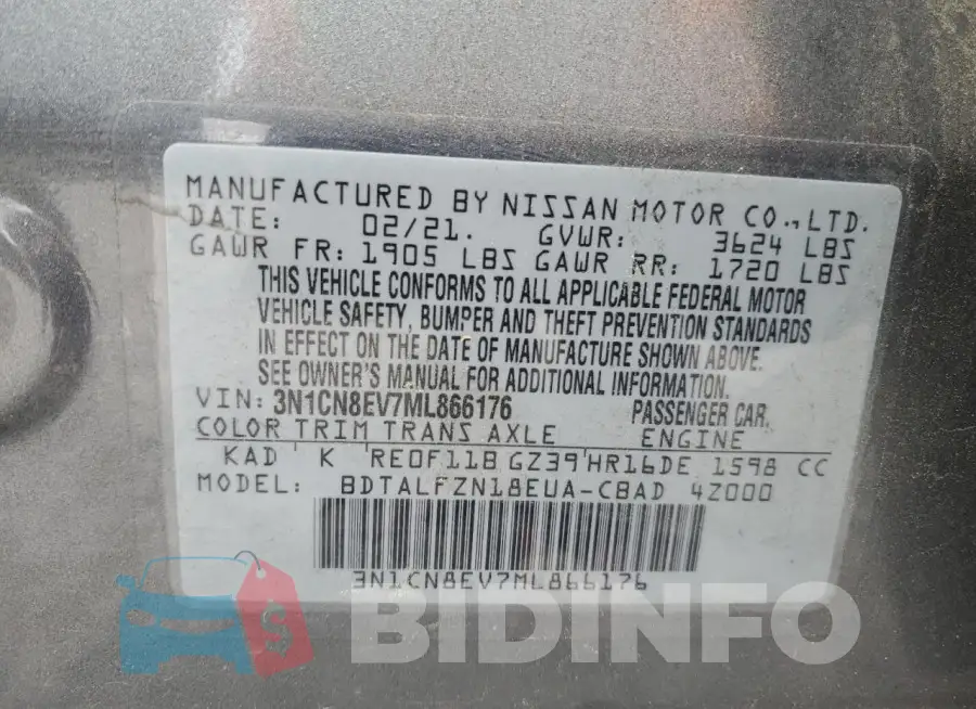 3N1CN8EV7ML866176 Photo# 12