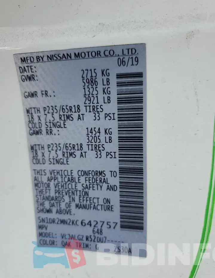 5N1DR2MN2KC642757 Photo# 14
