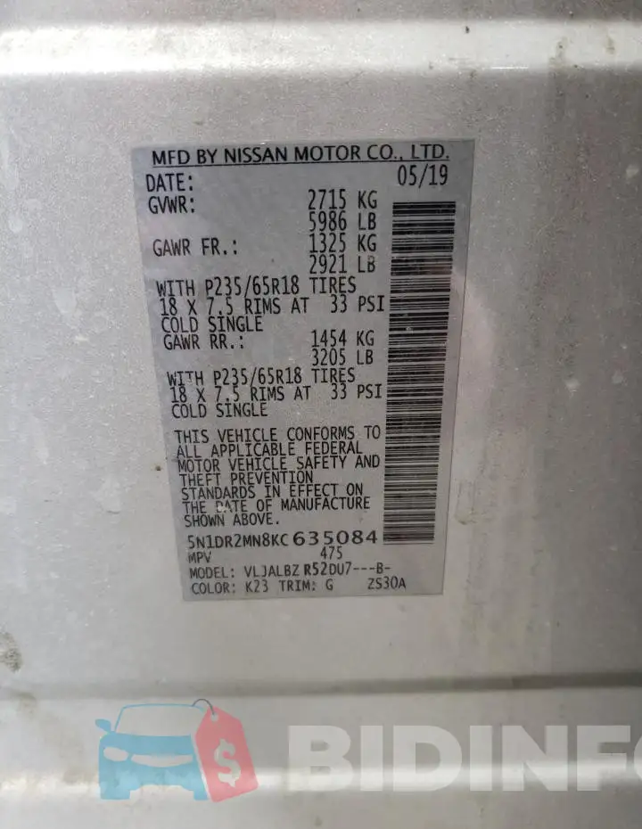 5N1DR2MN8KC635084 Photo# 13