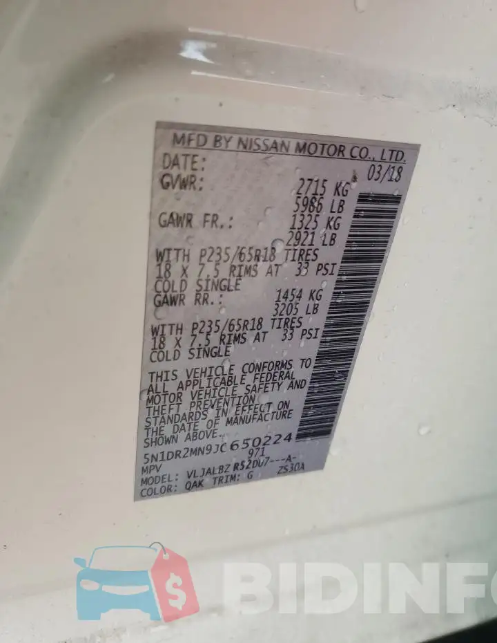 5N1DR2MN9JC650224 Photo# 13