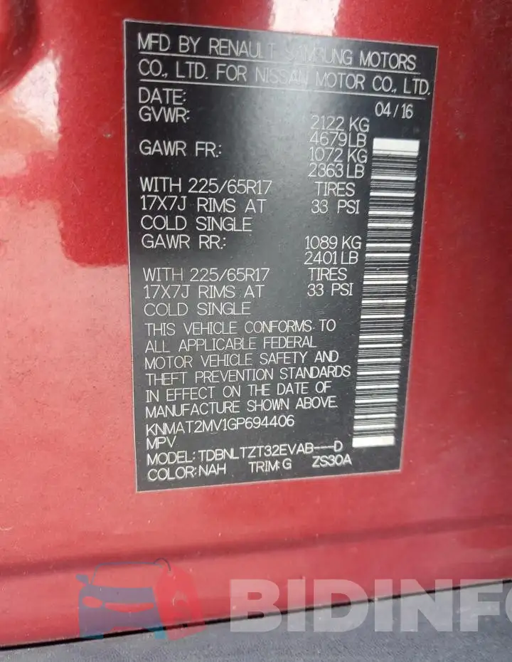 KNMAT2MV1GP694406 Photo# 12